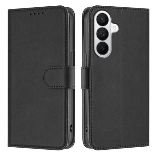 For Samsung Galaxy S26 Leather Case Solid Color Phone Cover with Wallet - Black - 1