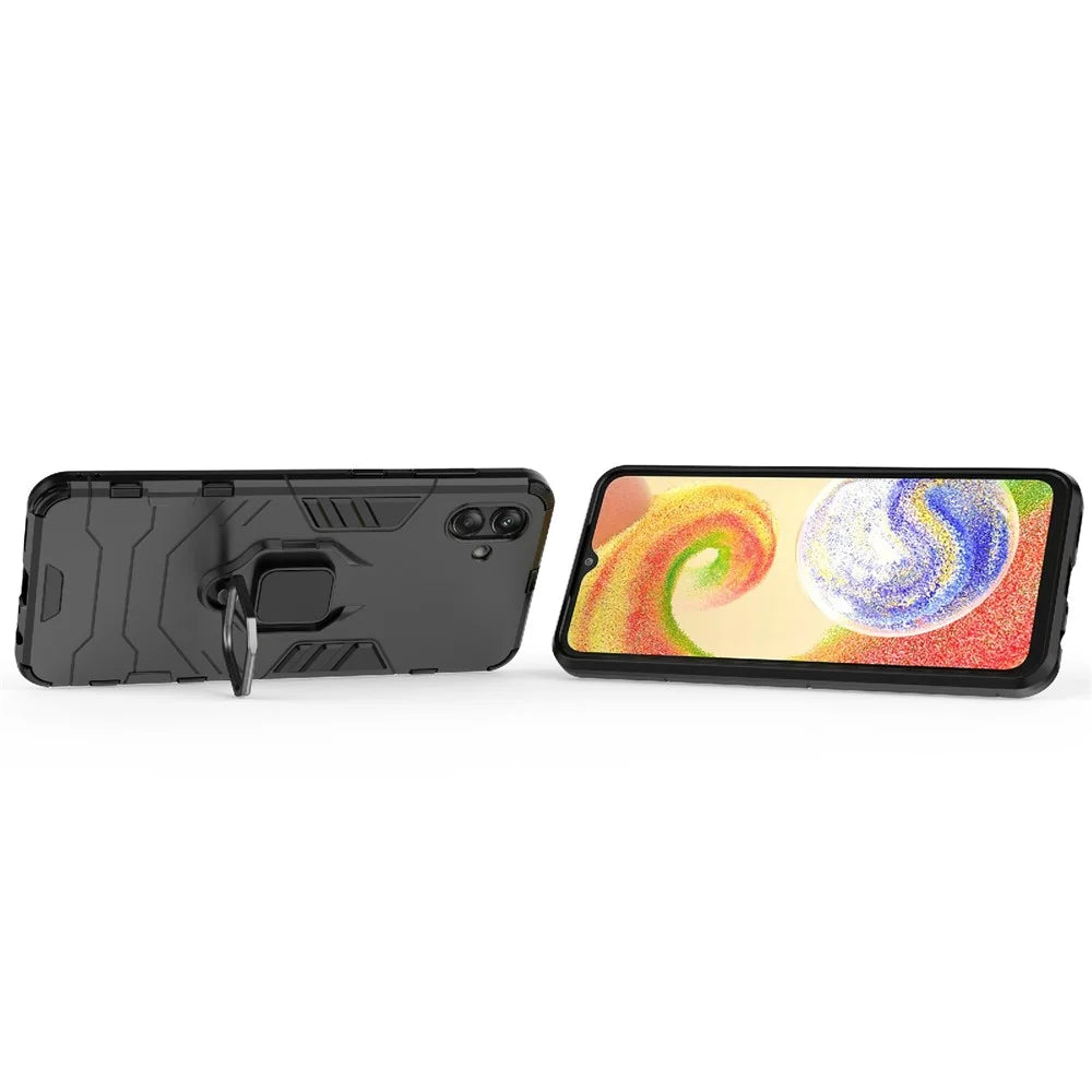 For Samsung Galaxy A04 4G (164.4 x 76.3 x 9.1 mm) Ring Holder Kickstand PC + TPU Case Anti-fall Phone Cover Protector - Black - 3