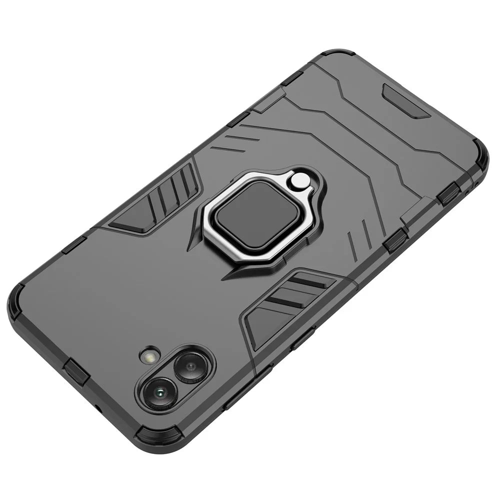 For Samsung Galaxy A04 4G (164.4 x 76.3 x 9.1 mm) Ring Holder Kickstand PC + TPU Case Anti-fall Phone Cover Protector - Black - 4
