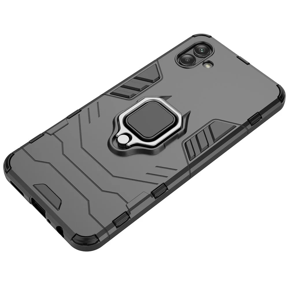 For Samsung Galaxy A04 4G (164.4 x 76.3 x 9.1 mm) Ring Holder Kickstand PC + TPU Case Anti-fall Phone Cover Protector - Black - 5