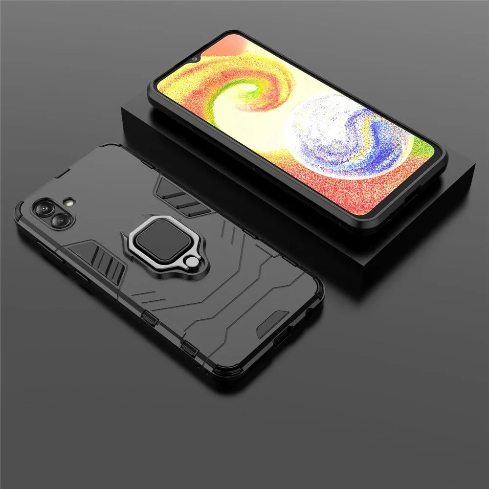 For Samsung Galaxy A04 4G (164.4 x 76.3 x 9.1 mm) Ring Holder Kickstand PC + TPU Case Anti-fall Phone Cover Protector - Black - 7