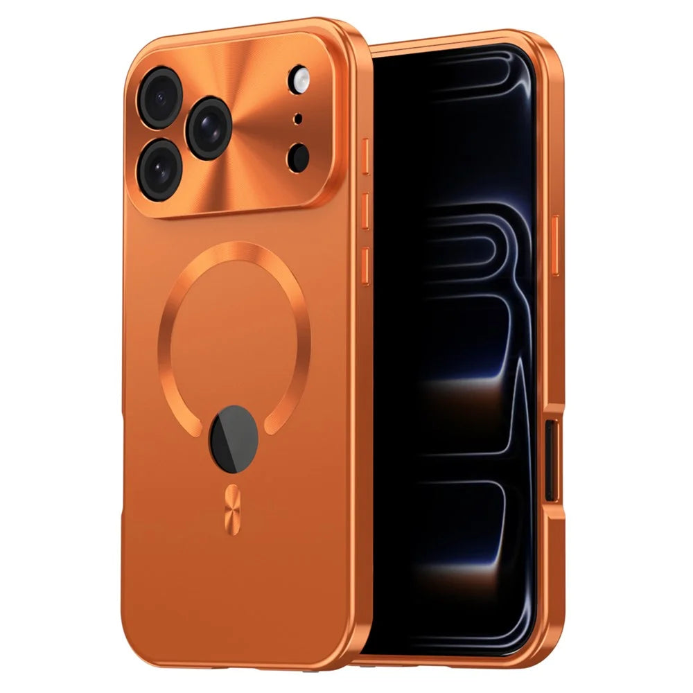 For iPhone 17 Pro Max Case Compatible with MagSafe PC + Metal Phone Cover with Anti Spy Screen Film - Orange - 1