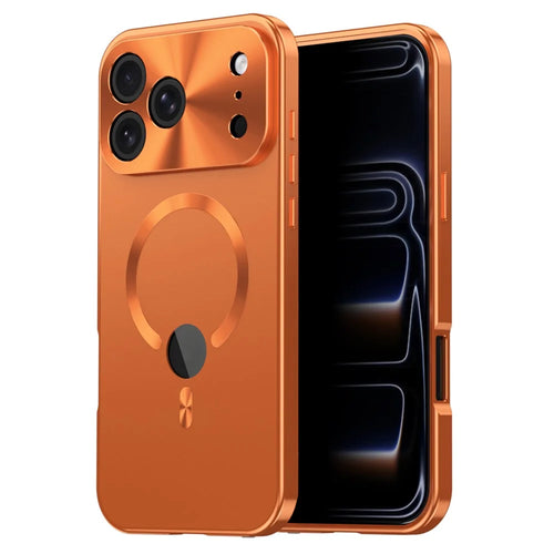 For iPhone 17 Pro Max Case Compatible with MagSafe PC + Metal Phone Cover with Anti Spy Screen Film - Orange - 1