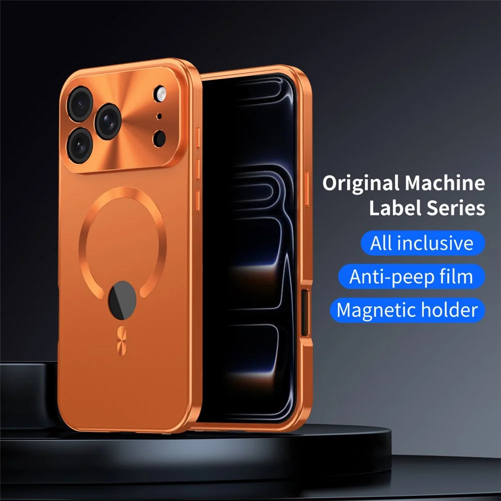 For iPhone 17 Pro Max Case Compatible with MagSafe PC + Metal Phone Cover with Anti Spy Screen Film - Orange - 2