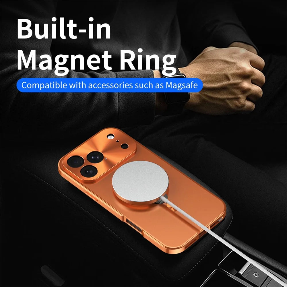 For iPhone 17 Pro Max Case Compatible with MagSafe PC + Metal Phone Cover with Anti Spy Screen Film - Orange - 5