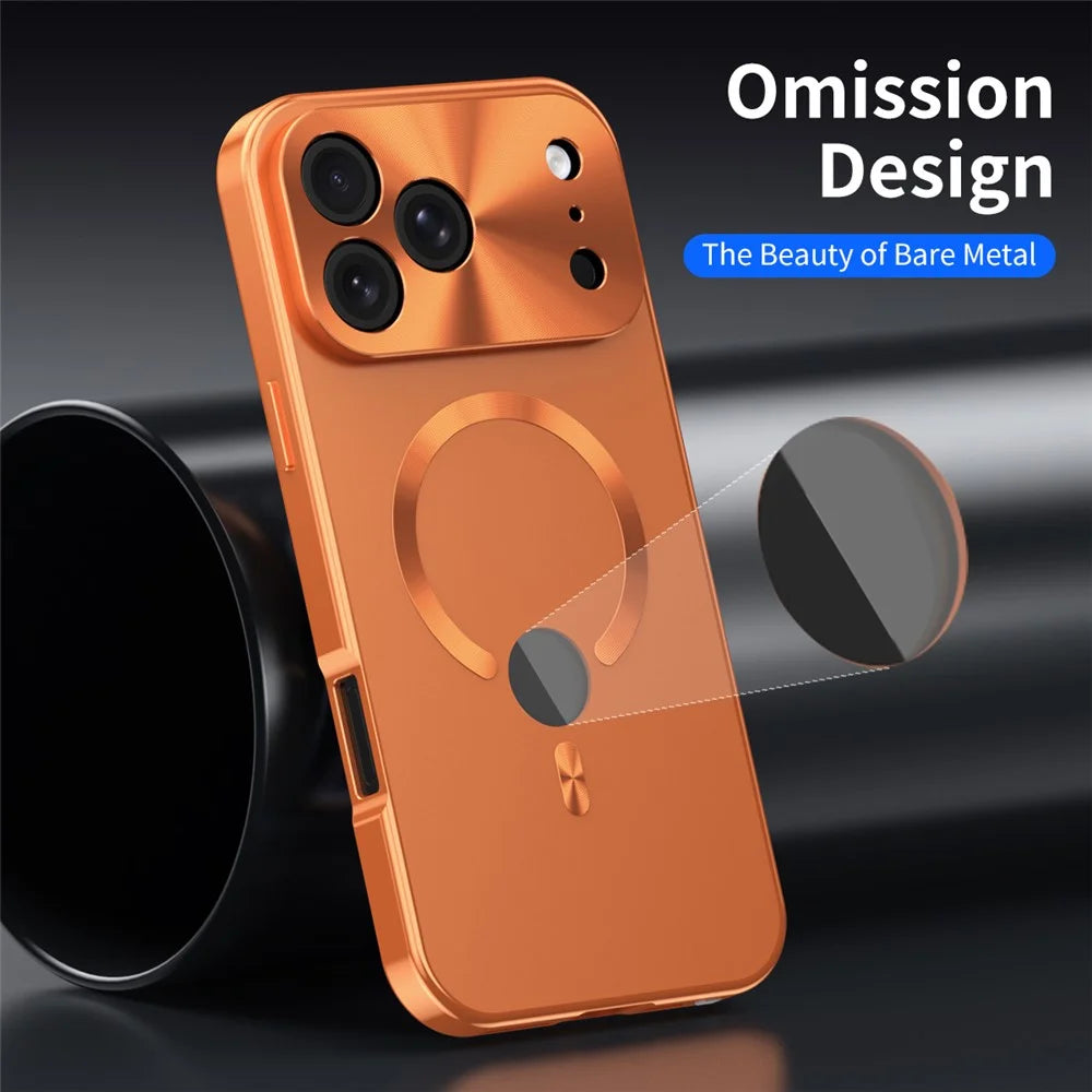 For iPhone 17 Pro Case Compatible with MagSafe PC + Metal Phone Cover with Anti Spy Screen Film - Orange - 3