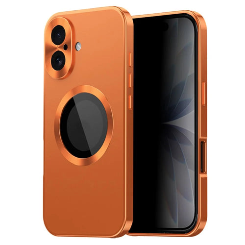 For iPhone 17 Case Compatible with MagSafe PC + Metal Phone Cover with Anti Spy Screen Film - Orange - 1
