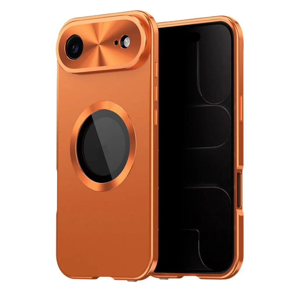 For iPhone Air Case Compatible with MagSafe PC + Metal Phone Cover with Anti Spy Screen Film - Orange - 1