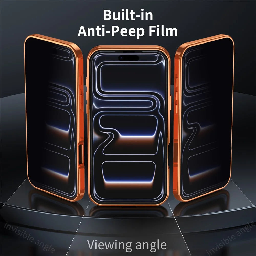 For iPhone Air Case Compatible with MagSafe PC + Metal Phone Cover with Anti Spy Screen Film - Orange - 2