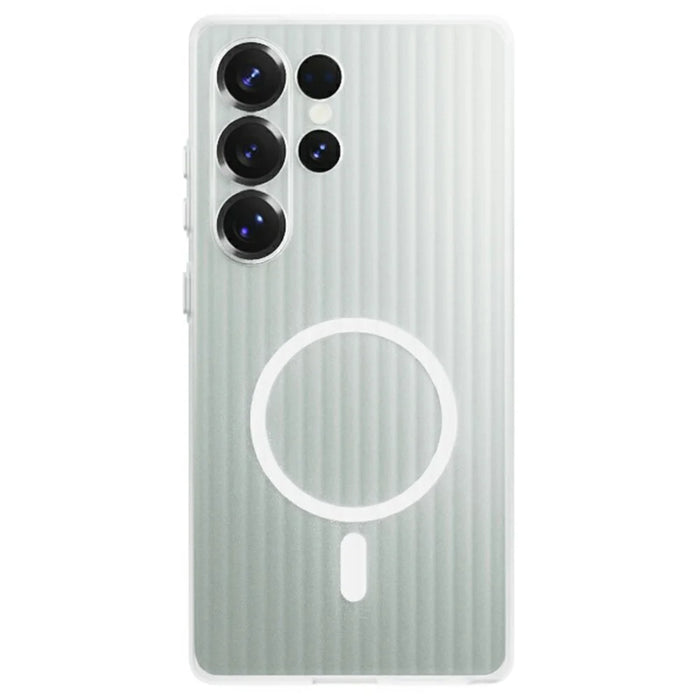 For Samsung Galaxy S25 Ultra Magnetic Case Corrugated Texture Hard PC Phone Cover - Transparent White - 1