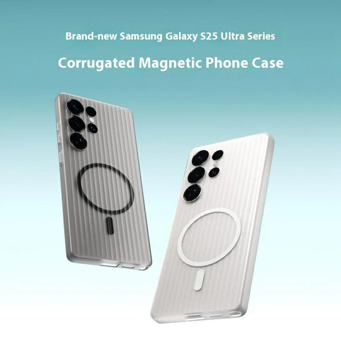 For Samsung Galaxy S25 Ultra Magnetic Case Corrugated Texture Hard PC Phone Cover - Transparent White - 3