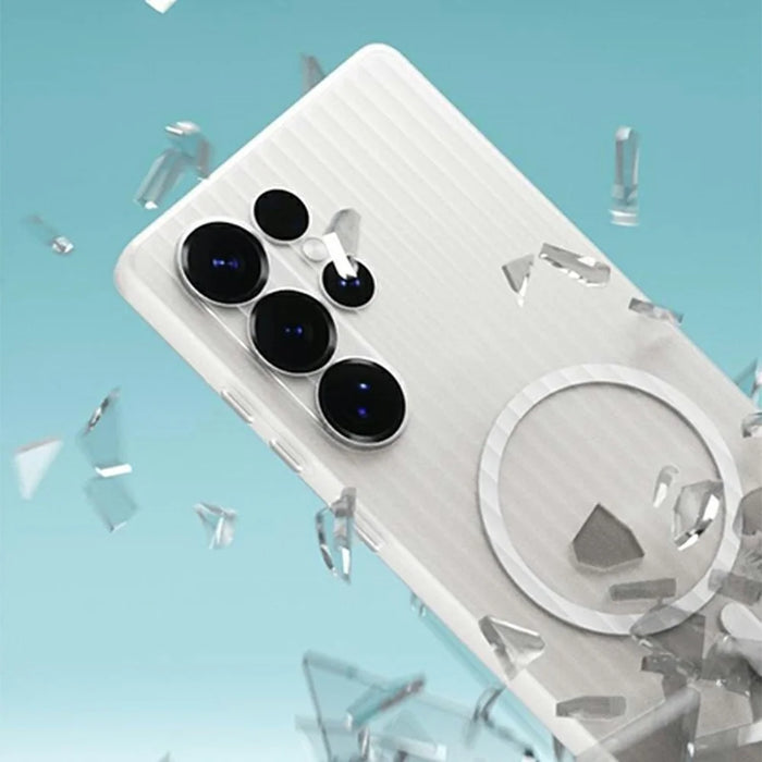 For Samsung Galaxy S25 Ultra Magnetic Case Corrugated Texture Hard PC Phone Cover - Transparent White - 5
