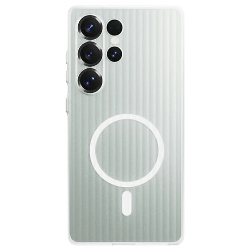 For Samsung Galaxy S24 Ultra Magnetic Case Corrugated Texture Hard PC Phone Cover - Transparent White - 1