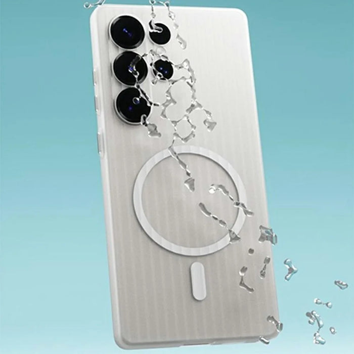 For Samsung Galaxy S24 Ultra Magnetic Case Corrugated Texture Hard PC Phone Cover - Transparent White - 6