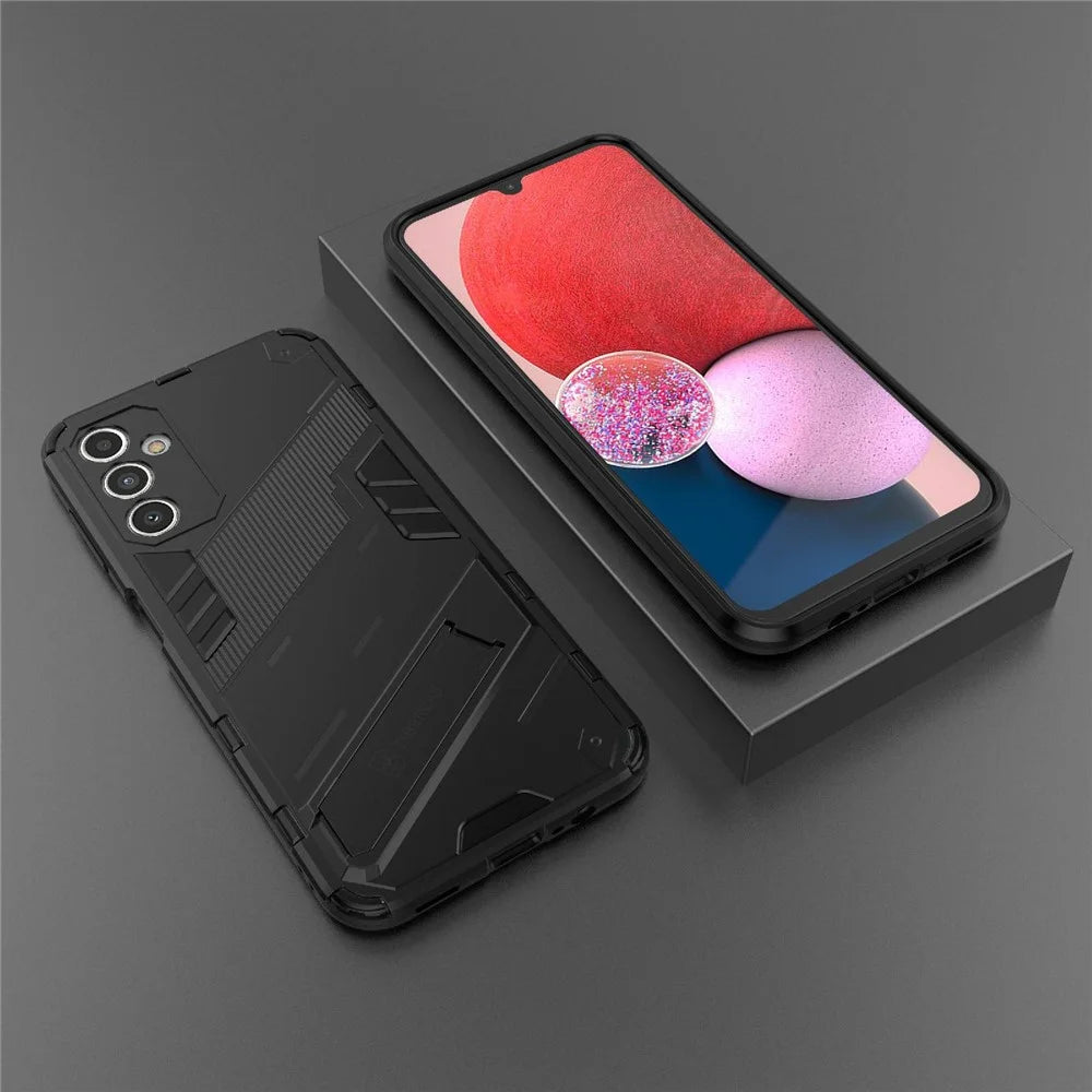 Drop-proof Phone Case for Samsung Galaxy A14 5G / A14 4G , Hard PC + Soft TPU Shockproof Hybrid Cover with Kickstand - Black - 6