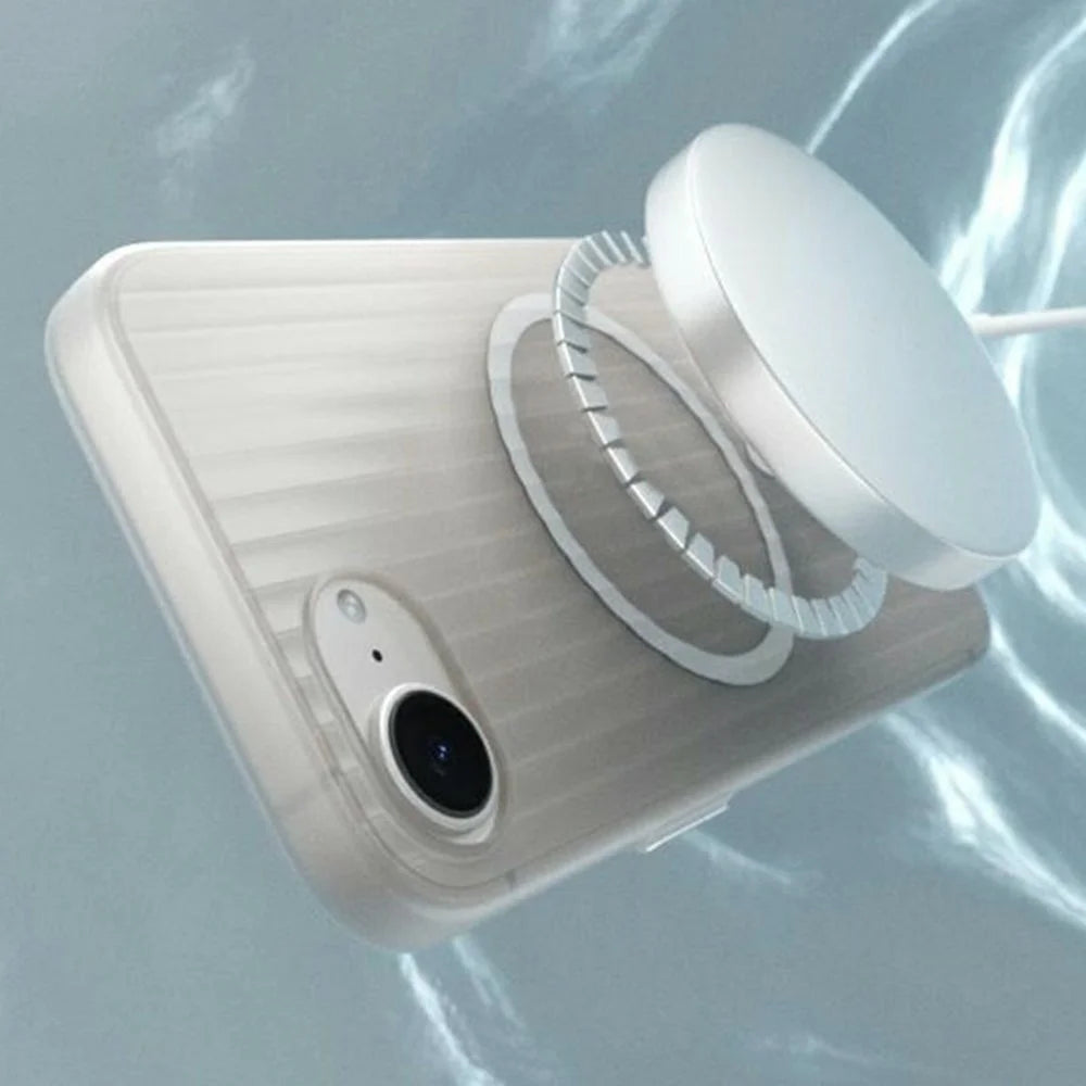 For iPhone 17e / 16e Case Compatible with MagSafe Corrugated Texture Hard PC Phone Cover - Transparent White - 3