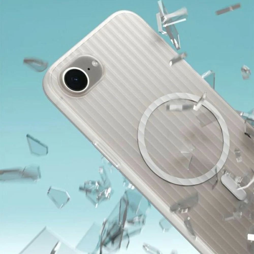 For iPhone 17e / 16e Case Compatible with MagSafe Corrugated Texture Hard PC Phone Cover - Transparent White - 4