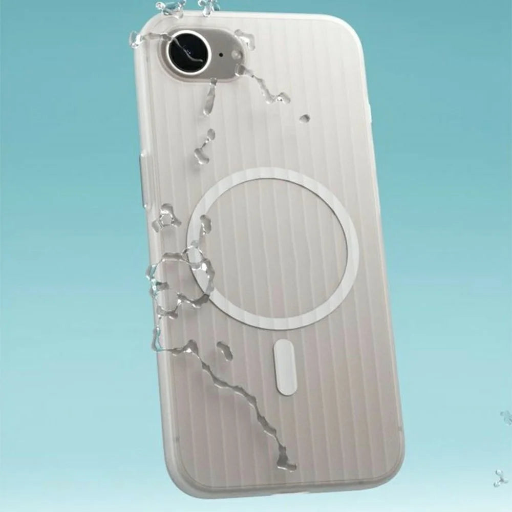 For iPhone 17e / 16e Case Compatible with MagSafe Corrugated Texture Hard PC Phone Cover - Transparent White - 5