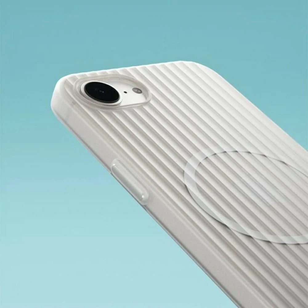 For iPhone 17e / 16e Case Compatible with MagSafe Corrugated Texture Hard PC Phone Cover - Transparent White - 7