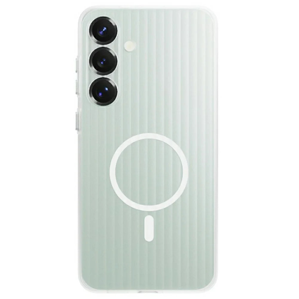 For Samsung Galaxy S25 Magnetic Case Corrugated Texture Hard PC Phone Cover - Transparent White - 1