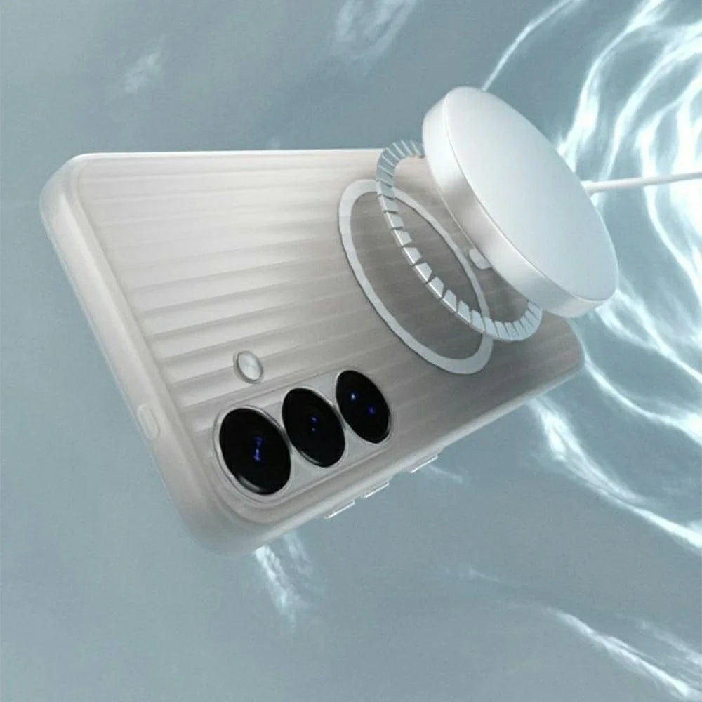 For Samsung Galaxy S25 Magnetic Case Corrugated Texture Hard PC Phone Cover - Transparent White - 4