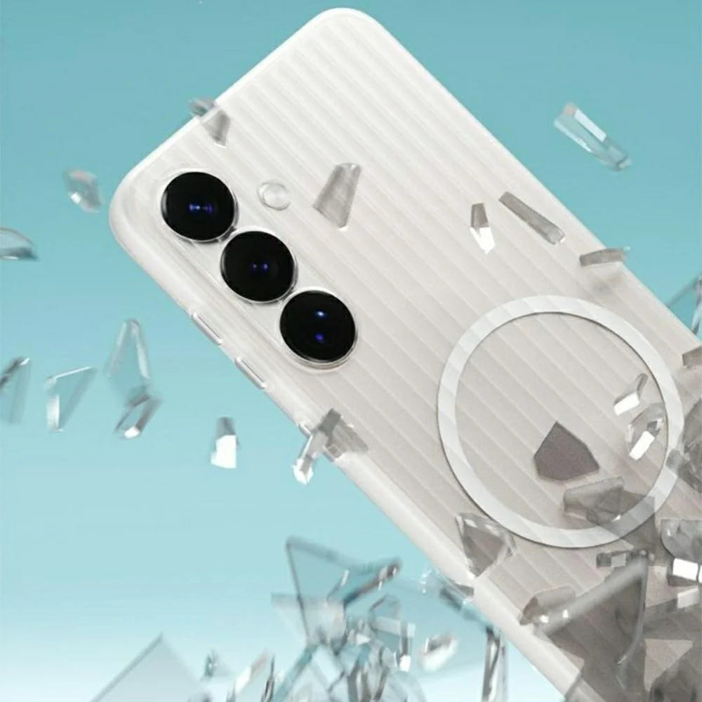 For Samsung Galaxy S25 Magnetic Case Corrugated Texture Hard PC Phone Cover - Transparent White - 5