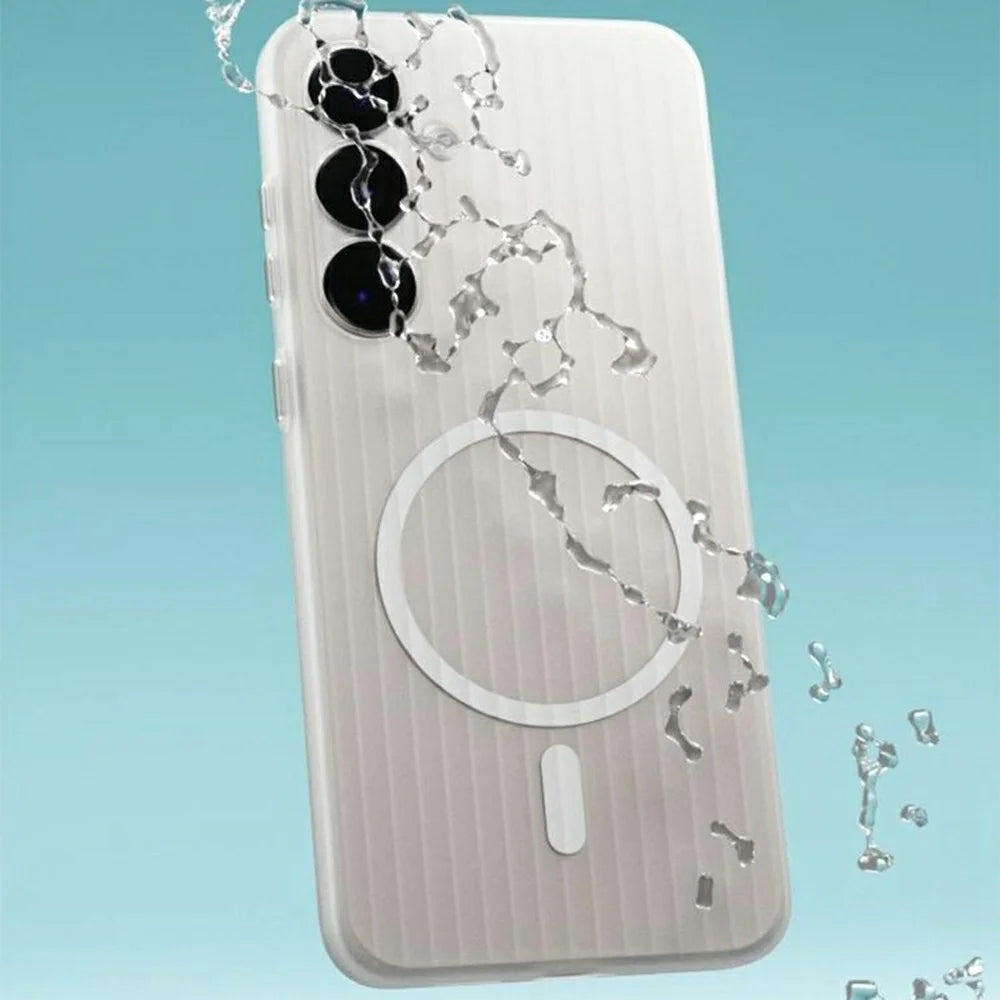 For Samsung Galaxy S25 Magnetic Case Corrugated Texture Hard PC Phone Cover - Transparent White - 6