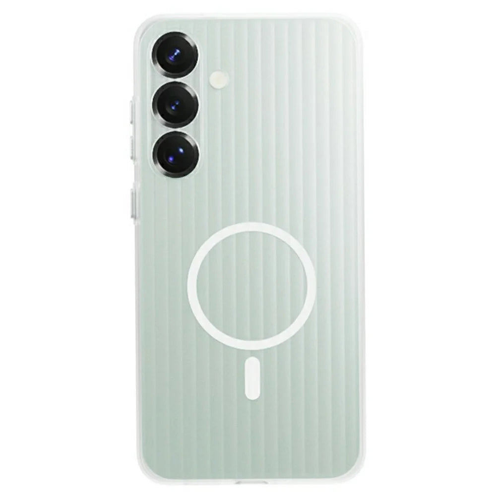 For Samsung Galaxy S24 Magnetic Case Corrugated Texture Hard PC Phone Cover - Transparent White - 1