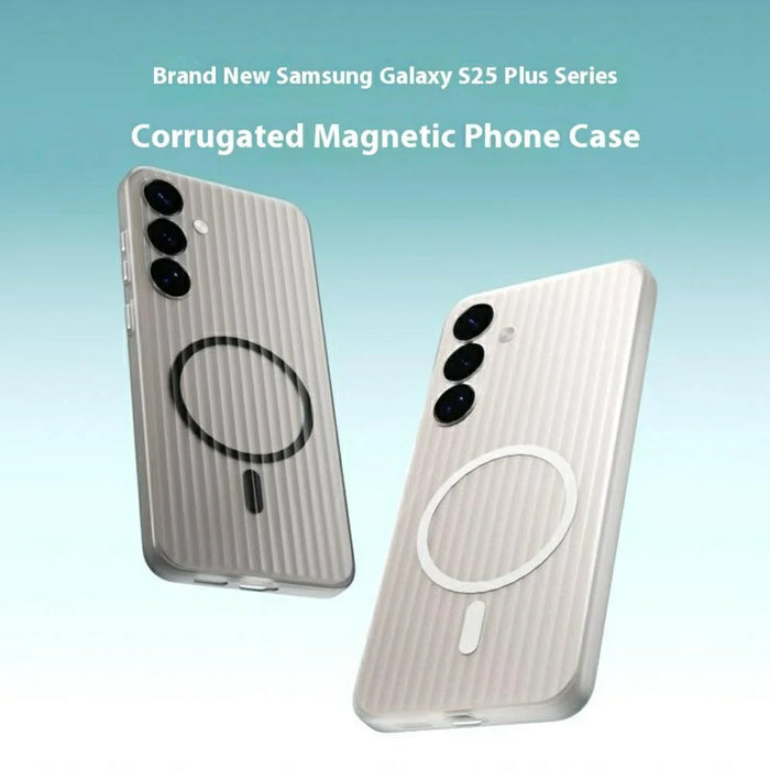 For Samsung Galaxy S24 Magnetic Case Corrugated Texture Hard PC Phone Cover - Transparent White - 3