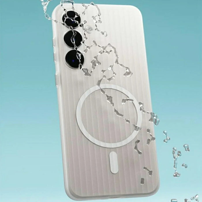 For Samsung Galaxy S24 Magnetic Case Corrugated Texture Hard PC Phone Cover - Transparent White - 6