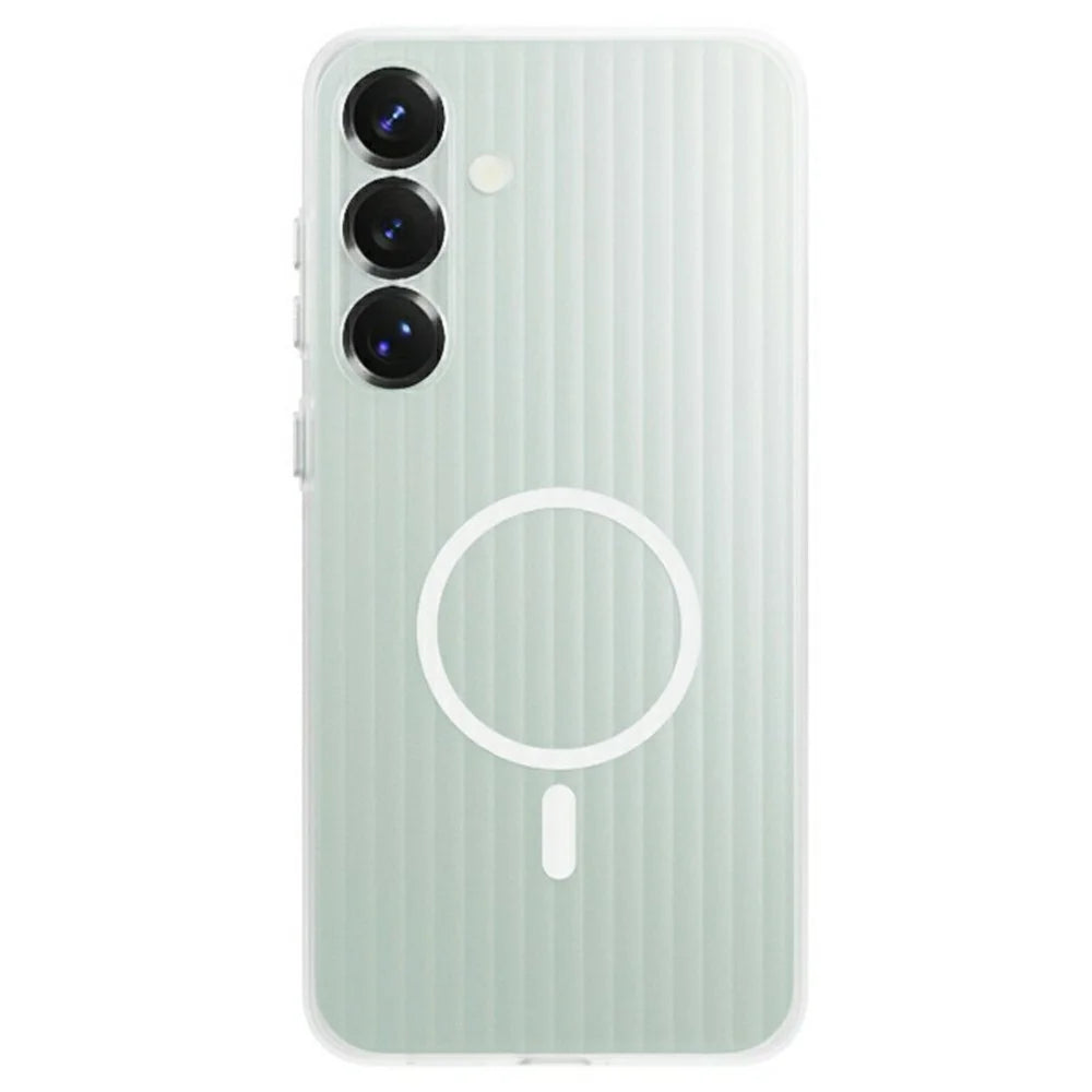 For Samsung Galaxy S25+ Magnetic Case Corrugated Texture Hard PC Phone Cover - Transparent White - 1