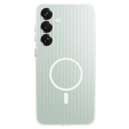 For Samsung Galaxy S25+ Magnetic Case Corrugated Texture Hard PC Phone Cover - Transparent White - 1