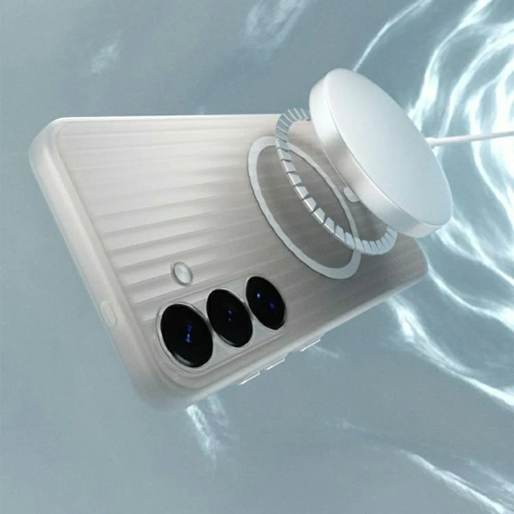 For Samsung Galaxy S25+ Magnetic Case Corrugated Texture Hard PC Phone Cover - Transparent White - 4