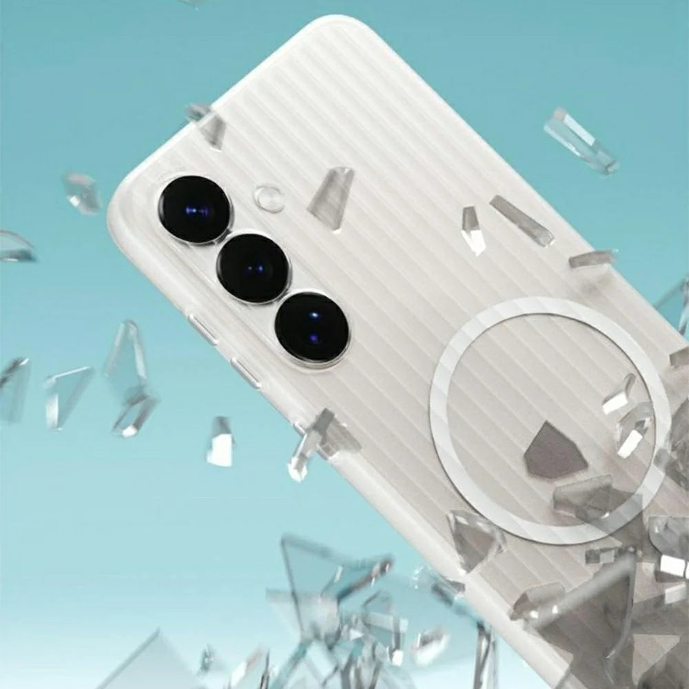For Samsung Galaxy S25+ Magnetic Case Corrugated Texture Hard PC Phone Cover - Transparent White - 5