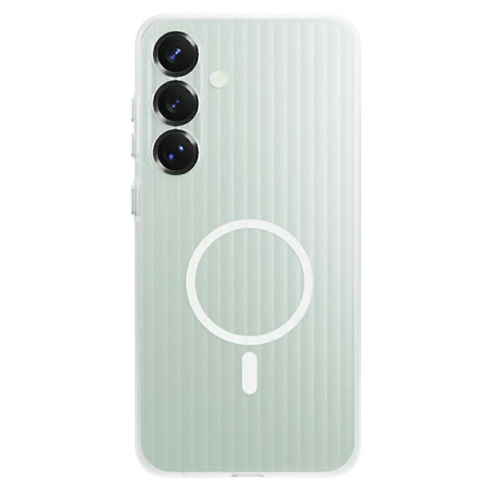 For Samsung Galaxy S24+ Magnetic Case Corrugated Texture Hard PC Phone Cover - Transparent White - 1