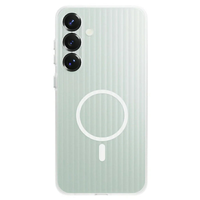 For Samsung Galaxy S24+ Magnetic Case Corrugated Texture Hard PC Phone Cover - Transparent White - 1