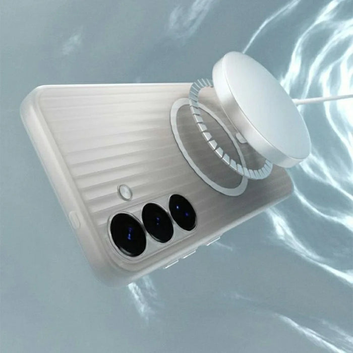For Samsung Galaxy S24+ Magnetic Case Corrugated Texture Hard PC Phone Cover - Transparent White - 4