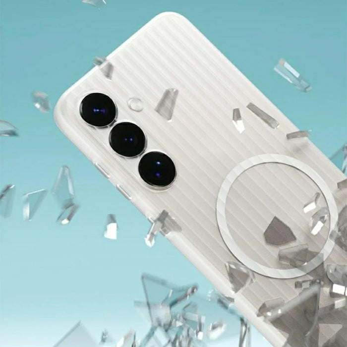 For Samsung Galaxy S24+ Magnetic Case Corrugated Texture Hard PC Phone Cover - Transparent White - 5