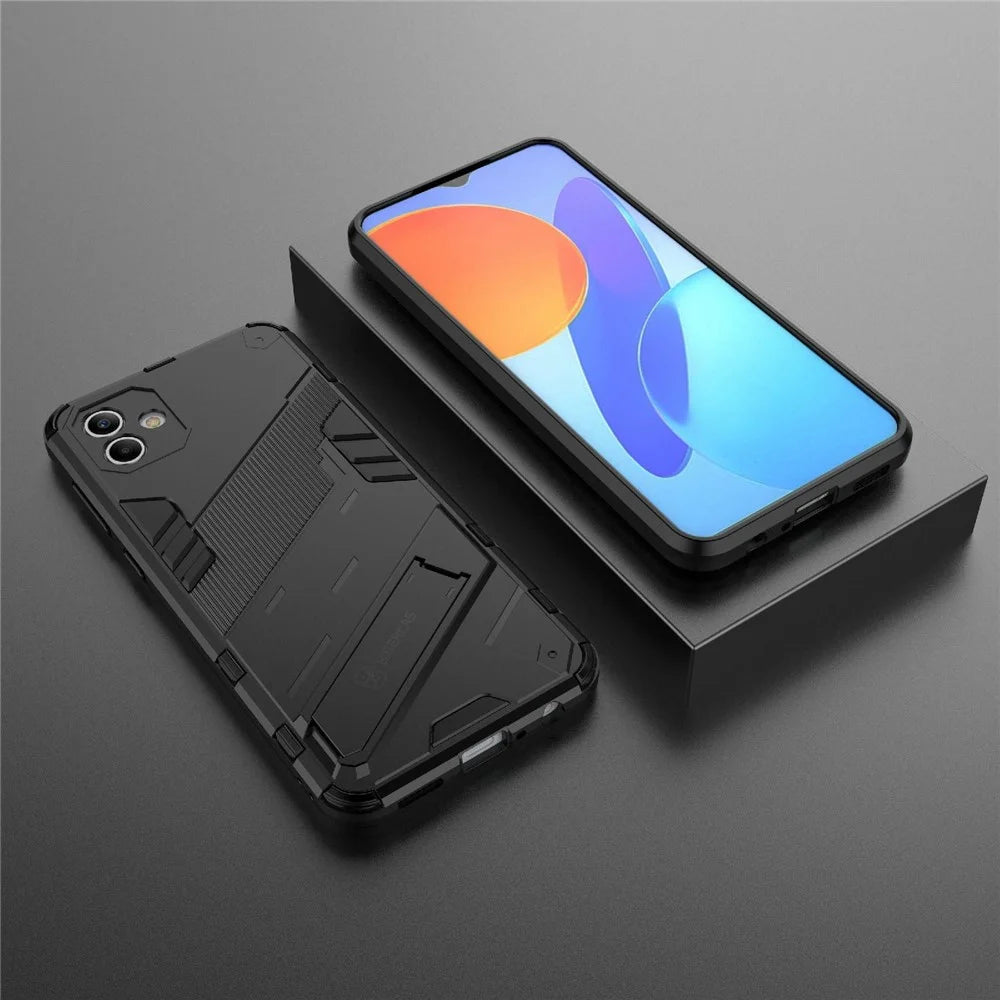 For Samsung Galaxy A04 4G (164.4 x 76.3 x 9.1 mm) Hard PC + Soft TPU Cover Kickstand Anti-scratch Phone Case - Black - 6