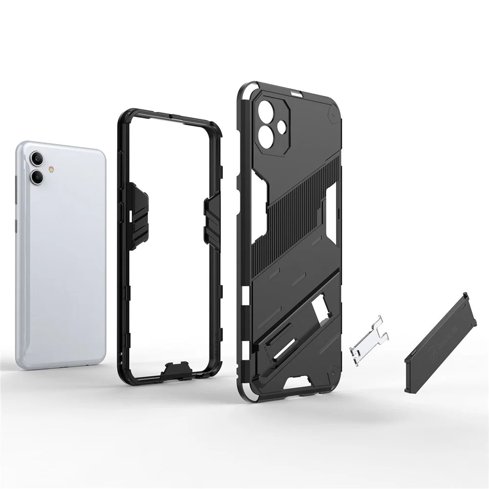 For Samsung Galaxy A04 4G (164.4 x 76.3 x 9.1 mm) Hard PC + Soft TPU Cover Kickstand Anti-scratch Phone Case - Black - 7