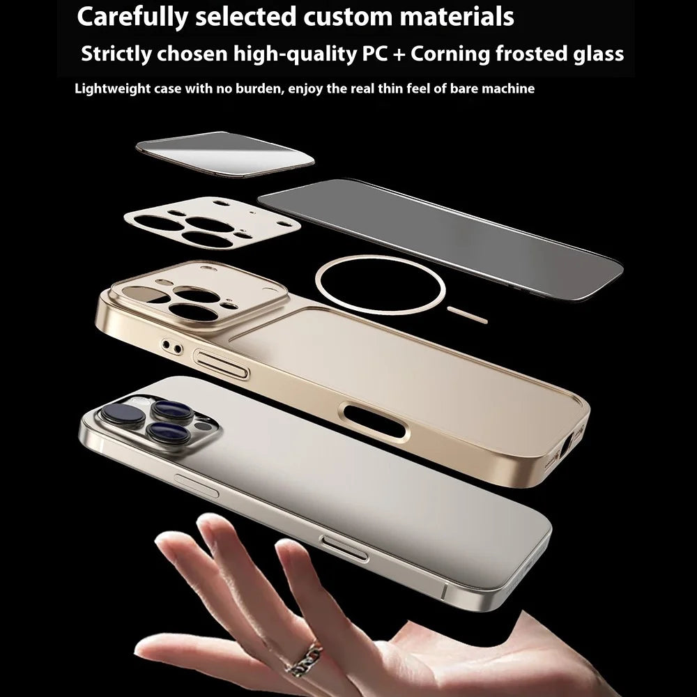 For iPhone 16 Pro Max Magnetic Case Transfer to 17 Pro Max PC Phone Cover with AG Corning Glass Lens Film - Titanium Grey - 5