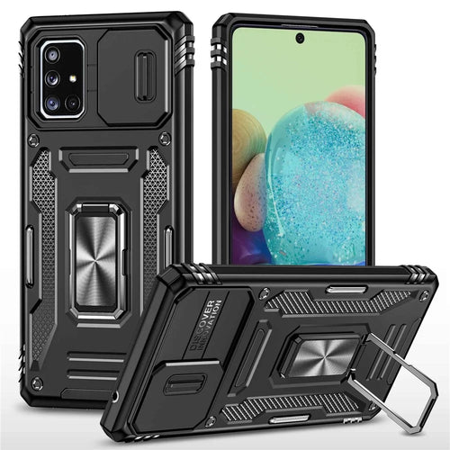 Armor Series for Samsung Galaxy A71 5G SM-A716 Kickstand Phone Case PC + TPU Impact-Resistant Protective Phone Protector with Slide Camera Cover - Black - 1