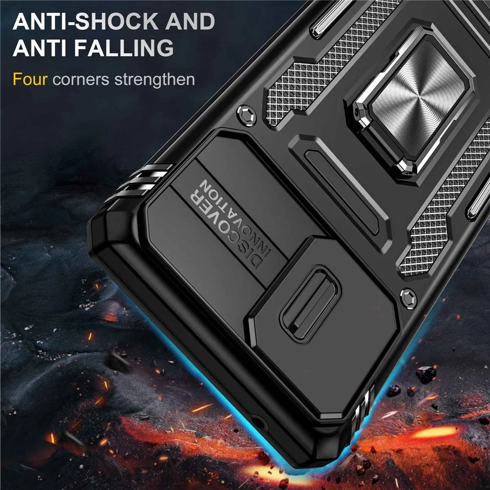 Armor Series for Samsung Galaxy A71 5G SM-A716 Kickstand Phone Case PC + TPU Impact-Resistant Protective Phone Protector with Slide Camera Cover - Black - 2
