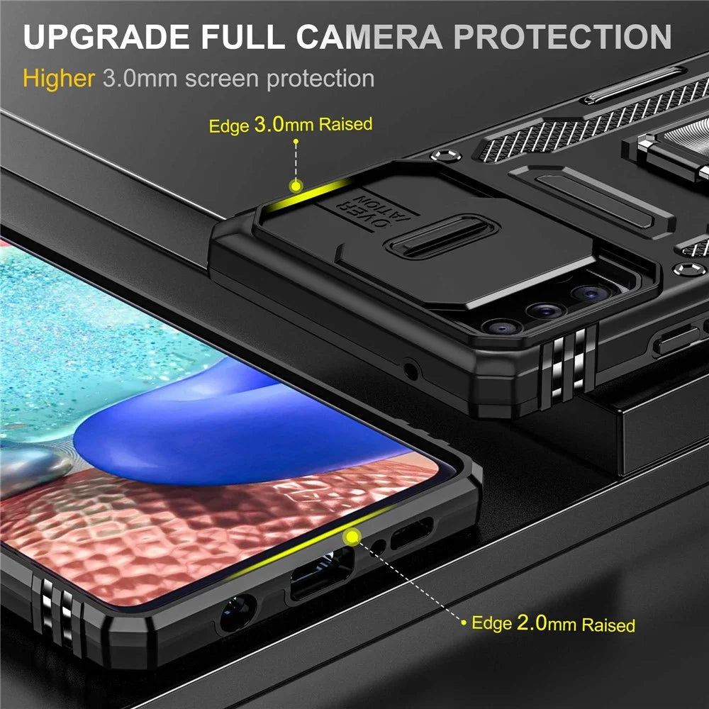 Armor Series for Samsung Galaxy A71 5G SM-A716 Kickstand Phone Case PC + TPU Impact-Resistant Protective Phone Protector with Slide Camera Cover - Black - 3