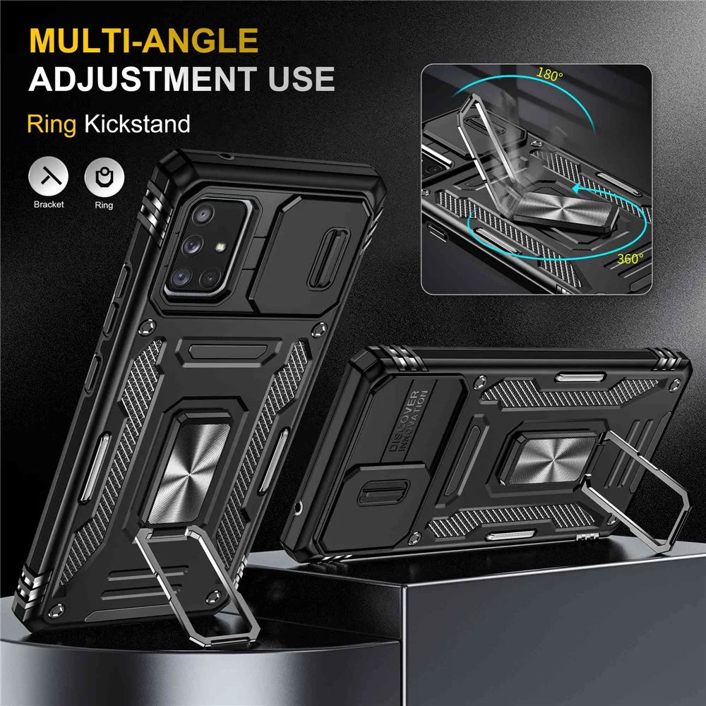 Armor Series for Samsung Galaxy A71 5G SM-A716 Kickstand Phone Case PC + TPU Impact-Resistant Protective Phone Protector with Slide Camera Cover - Black - 4
