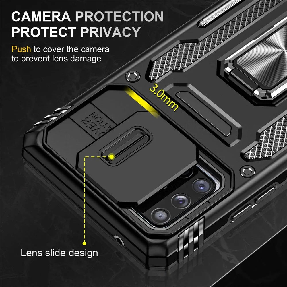 Armor Series for Samsung Galaxy A71 5G SM-A716 Kickstand Phone Case PC + TPU Impact-Resistant Protective Phone Protector with Slide Camera Cover - Black - 5