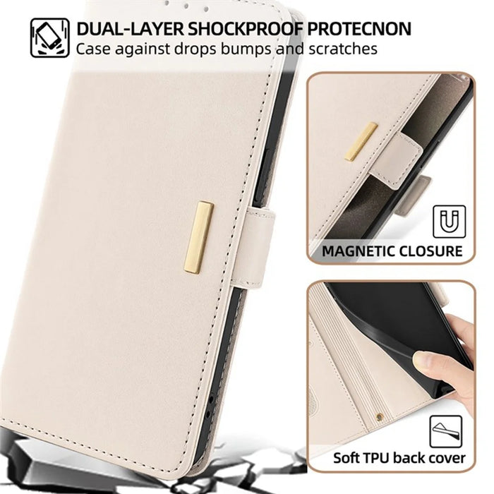 For Google Pixel 10 Pro XL Case RFID Blocking Wallet PU Leather Phone Cover with Wrist Strap - White - 7