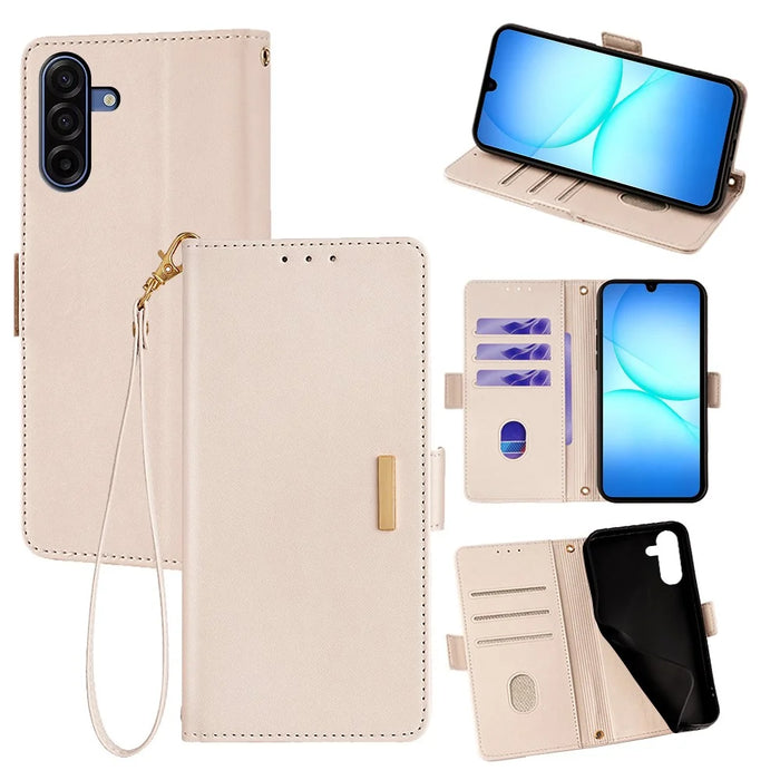 For Samsung Galaxy A18 5G / A18 4G / A17 5G / A17 4G Case RFID Blocking Wallet PU Leather Phone Cover with Wrist Strap - White - 1