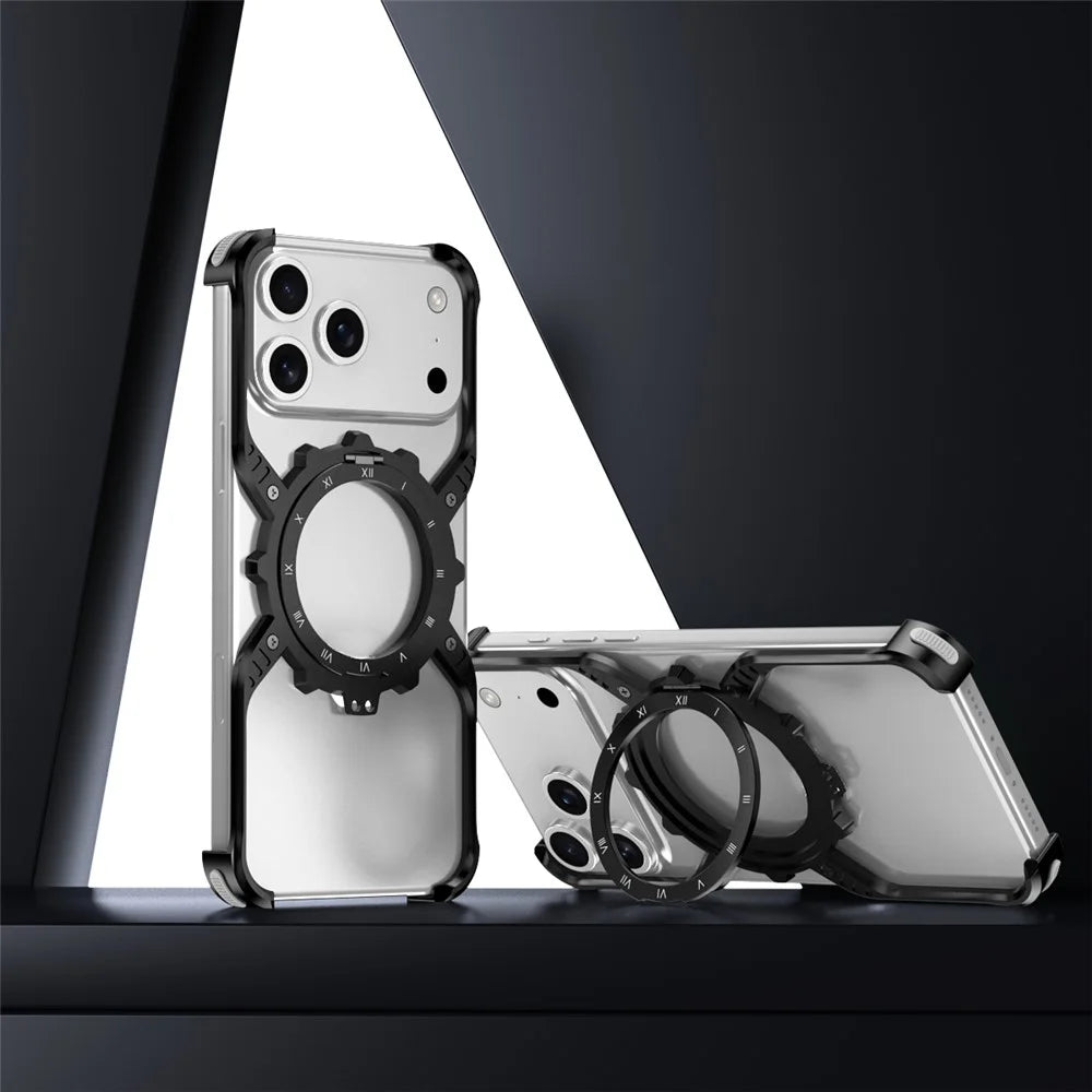 For iPhone 17 Pro Max Case Luminous Magnetic Kickstand Aluminum Alloy + PC Bumper Phone Cover Heat Dissipation - Black - 2