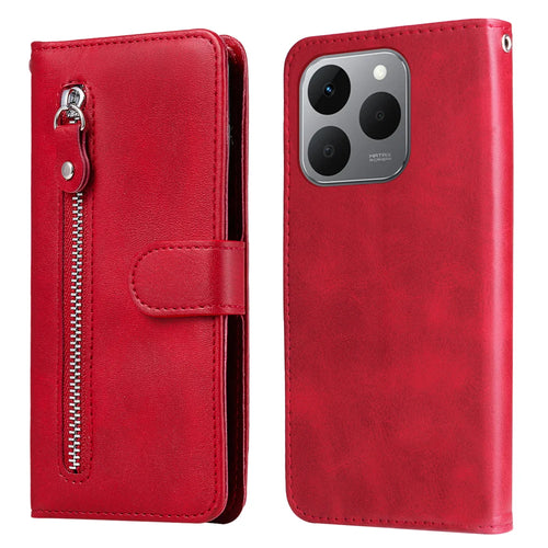 For Realme 15T 5G PU Leather Cases with Zipper Pocket Wallet Phone Cover Stand - Red - 1